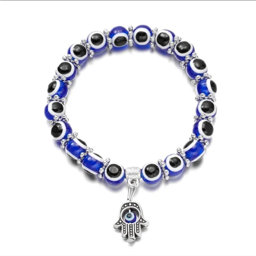 8mm Hamsa Evil Eye Beads Bracelet Elastic Chain Women Lucky Turkish Jewelry Gift